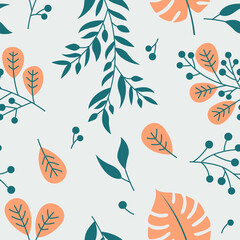 Ingelijste posters Oranje patronen Oranje blauwe bloemen naadloos dessin  © Pilar Arias 