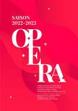 Vertical opera poster template with red background, graphic elements and text. Vector illustration.