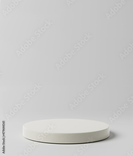 Fotografie 3d rendering of a simple, white cylinder podium on light gray background