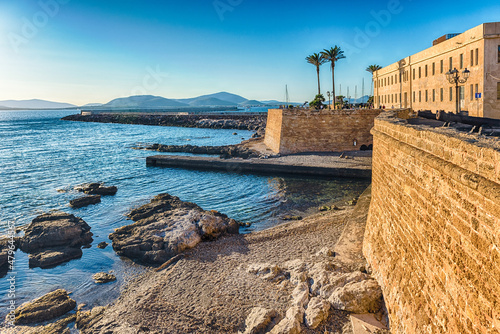 Fotografie, Obraz View over the historic ramparts in Alghero, Sardinia, Italy