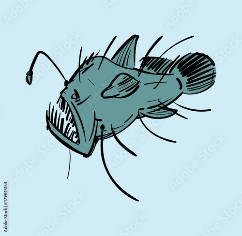Angler Deep sea fish hand drawing. Vector illustration