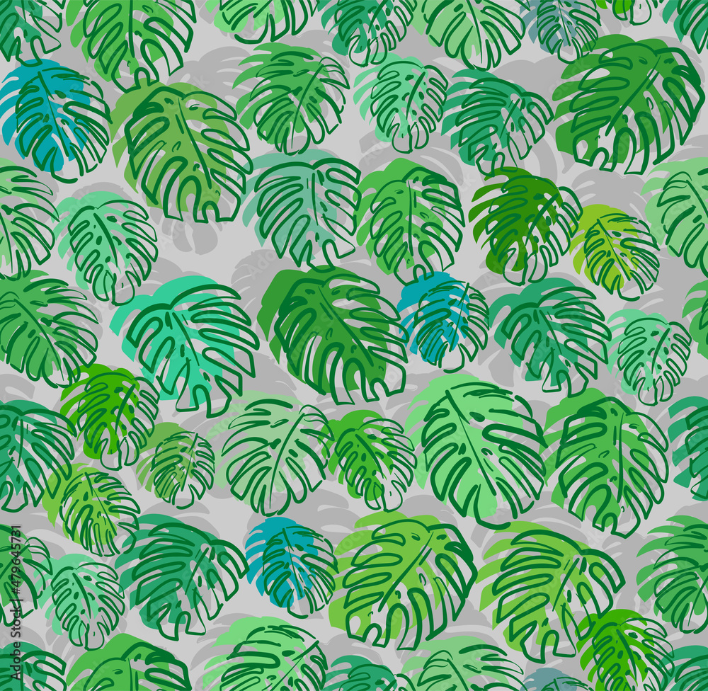 Monstera pattern seamless. Palm leaves background. Tropical texture