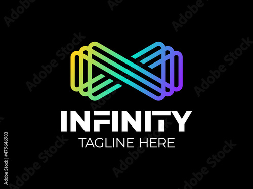infinity play media line logo vector. 3D media play logo design template. Media play icon vector template. Monogram for business, internet, online shop, label or packaging.