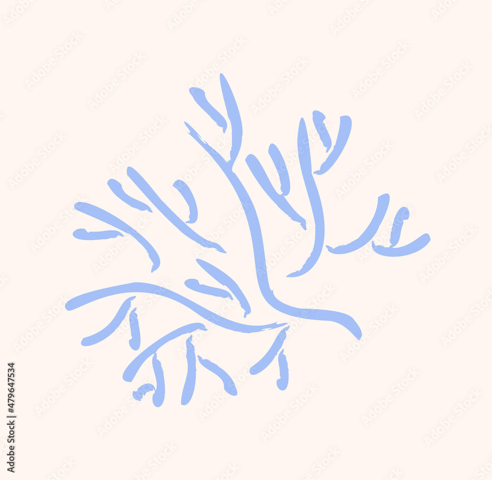 Sea life concept. Colorful sticker with blue underwater algae or corals of various shapes. Flora and fauna of ocean floor. Design element for printing on fabric. Cartoon flat vector illustration Sea life concept. Colorful sticker with blue underwater algae or corals of various shapes. Flora and fauna of ocean floor. Design element for printing on fabric. Cartoon flat vector illustration