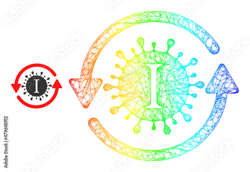 Mesh net Yota coronavirus update frame icon with spectrum gradient. Colored carcass net Yota coronavirus update icon. Flat frame created from Yota coronavirus update icon and intersected lines.