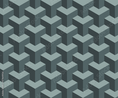 Abstract vector background of dark grey 3D cubes overlapping each other to create dimension. Seamless pattern. Modern, business, corporate background. Copy space.