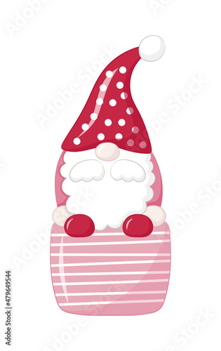 Cute little valentine gnome with a gift in a red hat for Valentine's Day cards, gifts, T-shirts, mugs, stickers and design