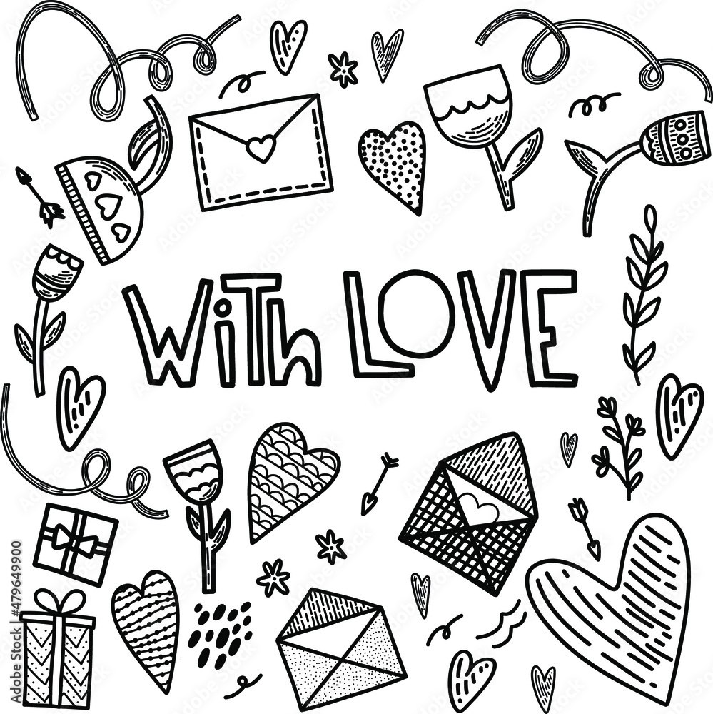 Vector seamless pattern. Hearts, flowers, gifts and letters in doodle style. Love concept for Saint Valentines day or woman day. Background for cards, social media posts, printing on wrapping paper.
Vector seamless pattern. Hearts, flowers, gifts and letters in doodle style. Love concept for Saint Valentines day or woman day. Background for cards, social media posts, printing on wrapping paper.