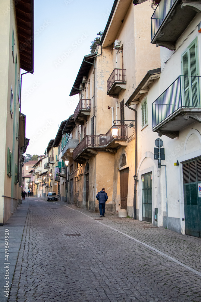 Moncalieri,Italy,January,10,2022: Walking through the historic streets in Moncalieri.