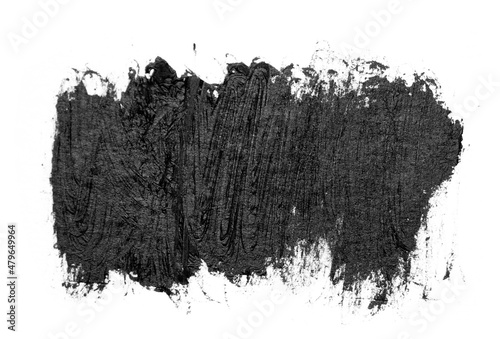 Black brush strokes oil paints on white paper. Isolated white background. Abstract art creative background. Space for text. Artist texture smears line painted brush black acrylic close-up. Copy space