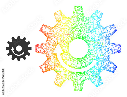 Network gear wheel rotation frame illustration with spectral gradient. Colorful frame network gear wheel rotation icon. Flat frame created from gear wheel rotation icon and crossing lines.
