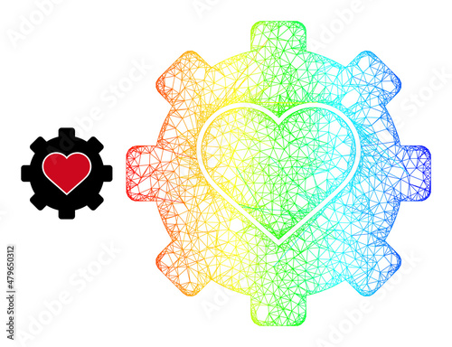 Network love mechanics frame illustration with rainbow gradient. Vibrant frame mesh love mechanics icon. Flat frame created from love mechanics icon and intersected lines.