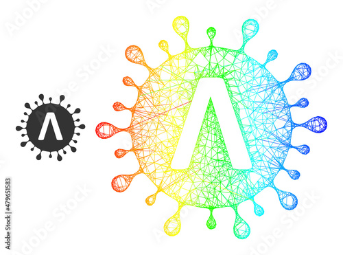 Crossing mesh Lambda coronavirus strain frame icon with rainbow gradient. Colorful frame network Lambda coronavirus strain icon.