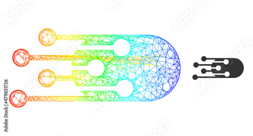 Net mesh transition bullet carcass icon with spectrum gradient. Colorful frame mesh transition bullet icon. Flat mesh created from transition bullet icon and intersected lines.
