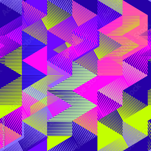 Abstract seamless polygonal pattern. Colorful Geometrical repeat print. Lines geometric ornament.