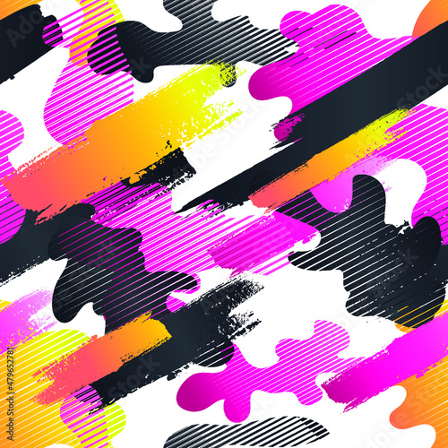 Abstract seamless military pattern. Grunge brush textured print. Chaotic endless ornament.