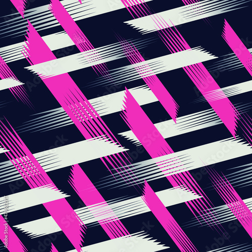 Abstract seamless line pattern in black, white, pink colors. Geometric repeated print for sport textile, girl clothes, wrapping paper.