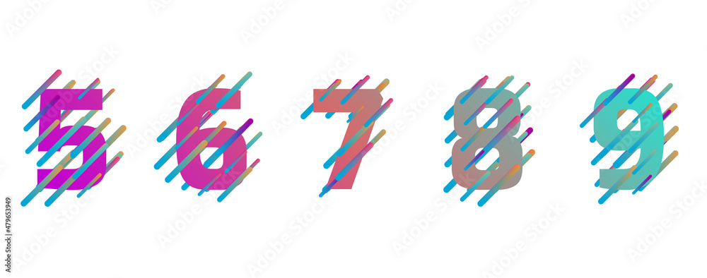 set of multicolored numbers and Lines, 3d rendering on White background, creative alphabet, five, Six, Seven, eight, nine set of multicolored numbers and Lines, 3d rendering on White background, creative alphabet, five, Six, Seven, eight, nine