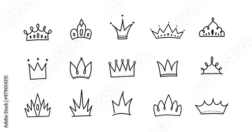 Cute doodle set of princess crown elements. Hand drawn vector illustration. Birthday  New Year s wedding elements for greeting cards  posters  stickers decoration decor. Isolated on white background