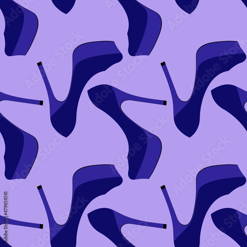 Illustration Seamless pattern on a square background - beautiful shoes on a high platform and thin heels. Design