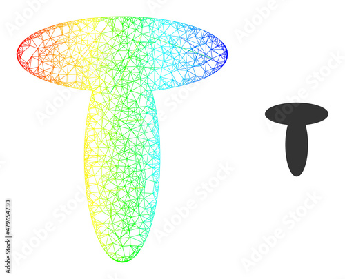 Net mesh mushroom carcass illustration with rainbow gradient. Colorful carcass mesh mushroom icon. Flat mesh created from mushroom icon and intersected lines.