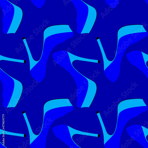 Illustration Seamless pattern on a square background - beautiful shoes on a high platform and thin heels. Design element of books, notebooks, postcards, interior items. Wallpapers, textiles, packaging