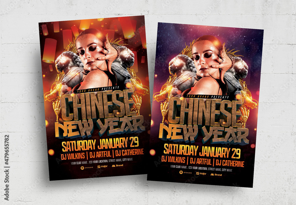 Chinese New Year Party Flyer with Lantern Background Stock Template ...