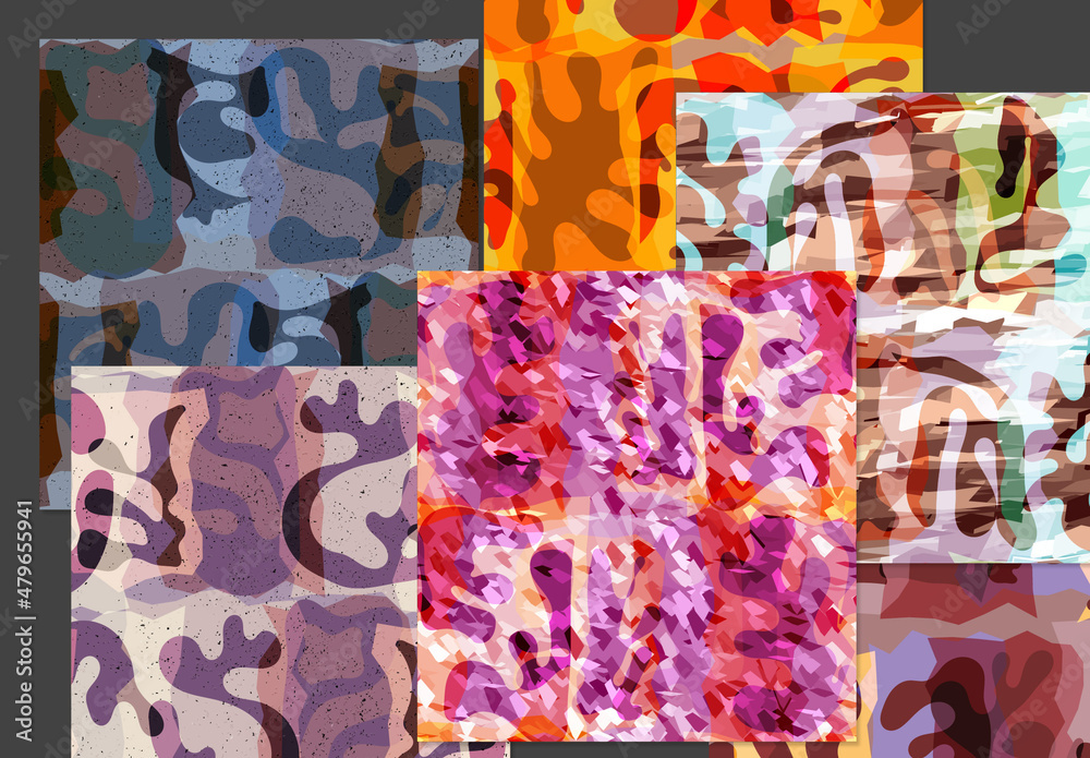 Seamless Pattern Set with Textured Matisse Shapes Stock Template ...