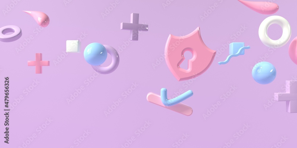Security icon with geometric shapes - 3D render