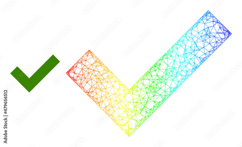 Network yes tick wireframe icon with spectral gradient. Colored frame network yes tick icon. Flat frame created from yes tick symbol and crossing lines. Network yes tick wireframe icon with spectral gradient. Colored frame network yes tick icon. Flat frame created from yes tick symbol and crossing lines.