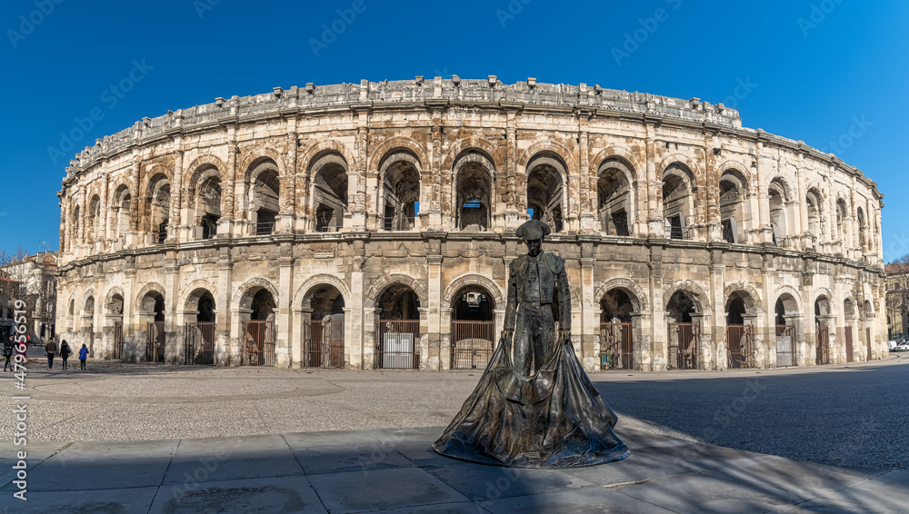 View of the famous Roman Coliseum - Nimes, France 