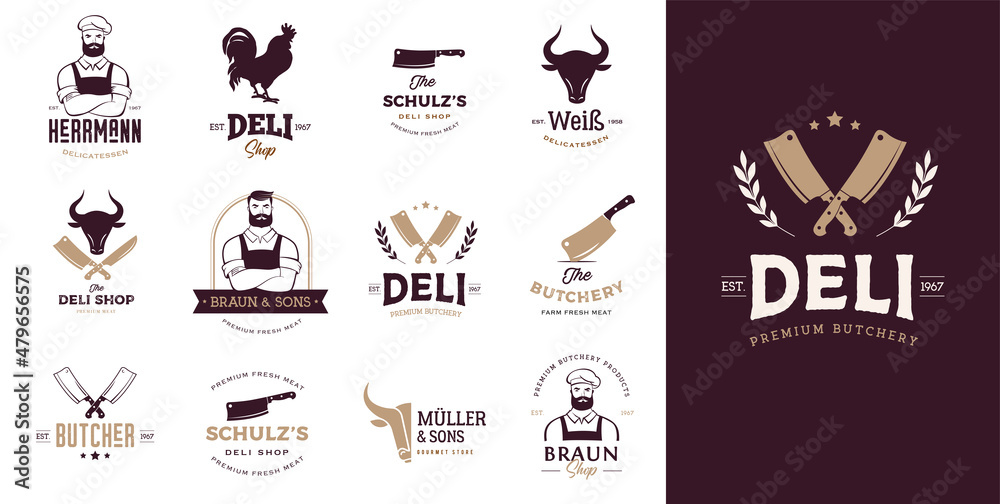 Ταπετσαρία Butcher shop, gourmet, deli store logo design