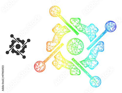 Crossing mesh hitech industry frame illustration with spectral gradient. Bright frame mesh hitech industry icon. Flat carcass created from hitech industry icon and crossing lines.