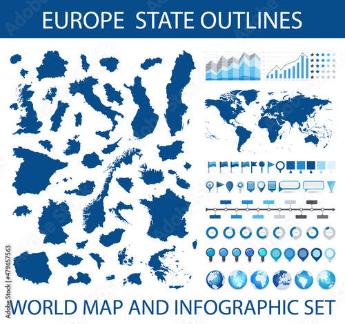 Europe state outlines and Wold map