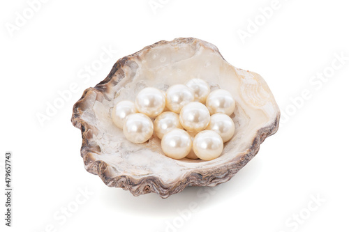 Pearl on shell isolated on white background with clipping path.
