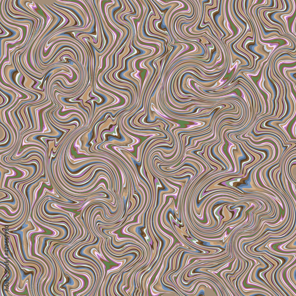 Vector, Abstract, Mosaic Pattern of Multi-Colored Curls and Curved Shapes in Cream Colors