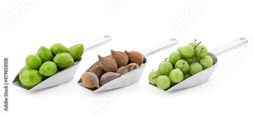 Triphala, ayurvedic fruits isolated on white background with clipping path.