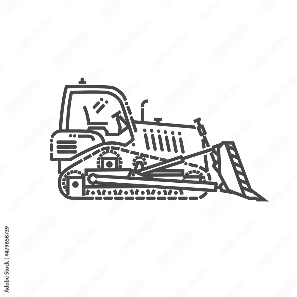 Naklejka premium Bulldozer. Industrial transport. Industrial machinery icon. Vector symbol