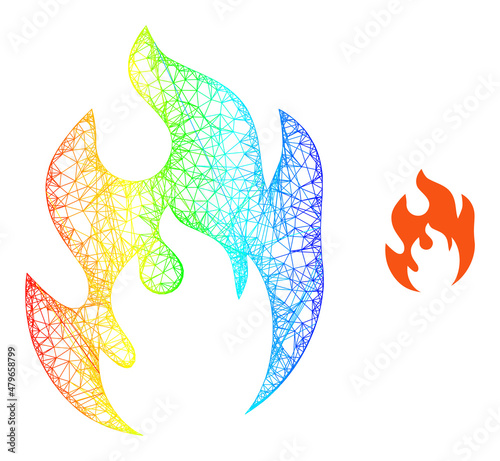 Net fire flame frame icon with spectral gradient. Colorful frame net fire flame icon. Flat frame created from fire flame pictogram and crossing lines.