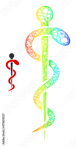 Network medical snake framework icon with spectrum gradient. Vibrant carcass network medical snake icon. Flat carcass created from medical snake icon and intersected lines.