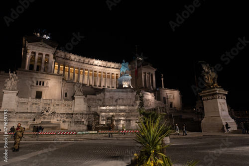 Piazza Venezia in Rome illuminated at night 