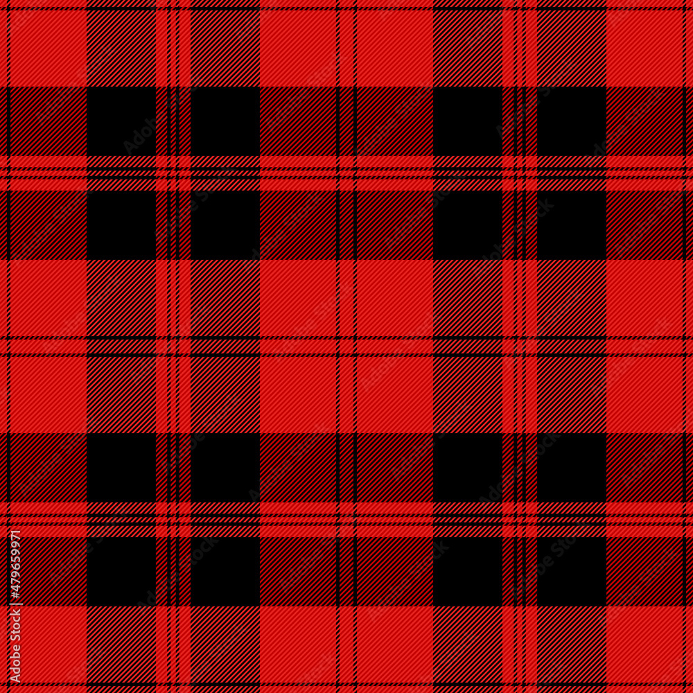 Foto auf Acrylglas mit Tartan-Plaid für Weihnachten und Neujahr. Schottisches Muster im roten, schwarzen und weißen Käfig. Schottischer Käfig. Traditioneller schottischer karierter Hintergrund. Nahtlose Stoffstruktur. Vektor-Illustration #479659971