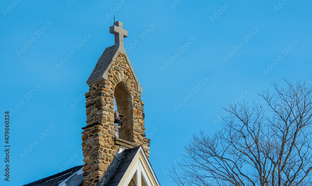 Details of an old church in the Canadian countryside in the province of Quebec