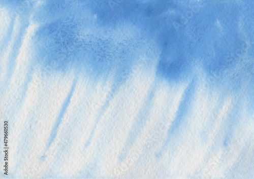Watercolor sky with cloud. Colorful Background. Blue and white splash and blot