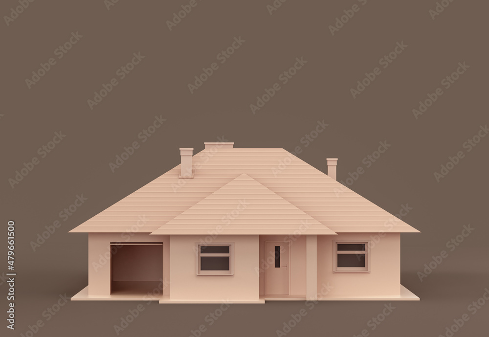 Monochrome single detached house, miniature detached house model flat and solid brown color, Real estate property, 3d Rendering Monochrome single detached house, miniature detached house model flat and solid brown color, Real estate property, 3d Rendering