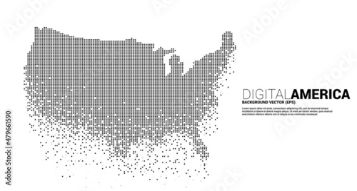 Vector United States map from pixel square. Concept for America digital network connection.