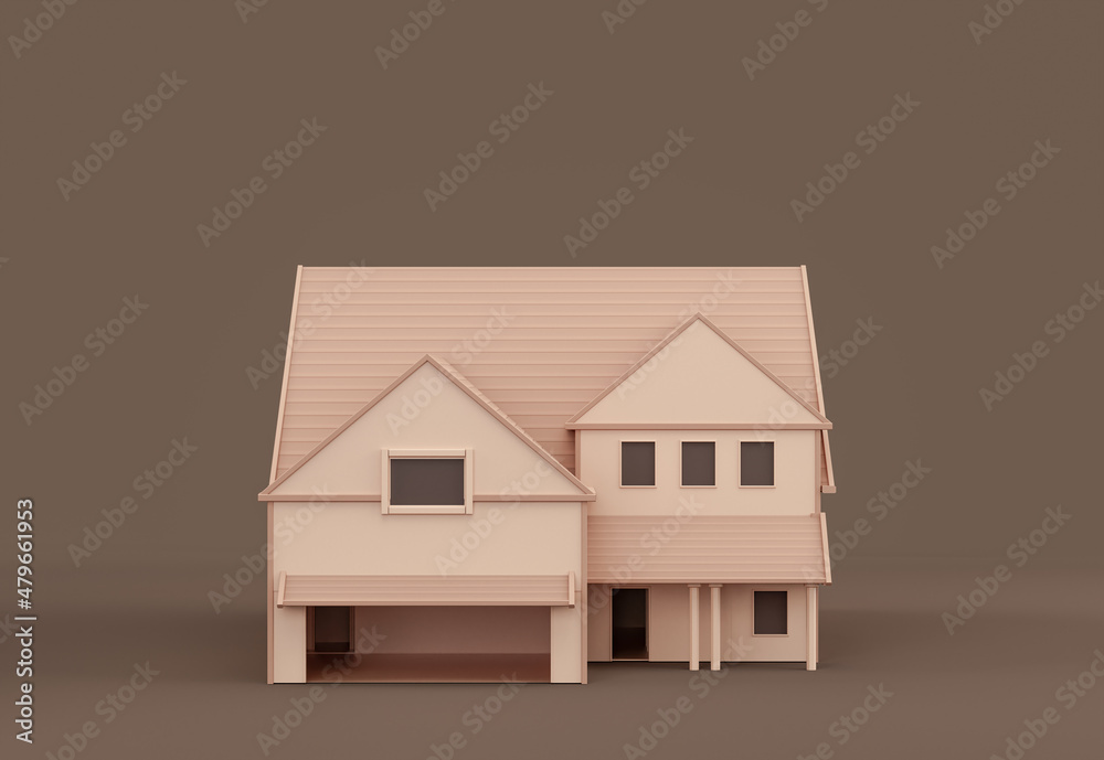 Monochrome single house, miniature house model flat and solid brown color, Real estate property, 3d Rendering Monochrome single house, miniature house model flat and solid brown color, Real estate property, 3d Rendering