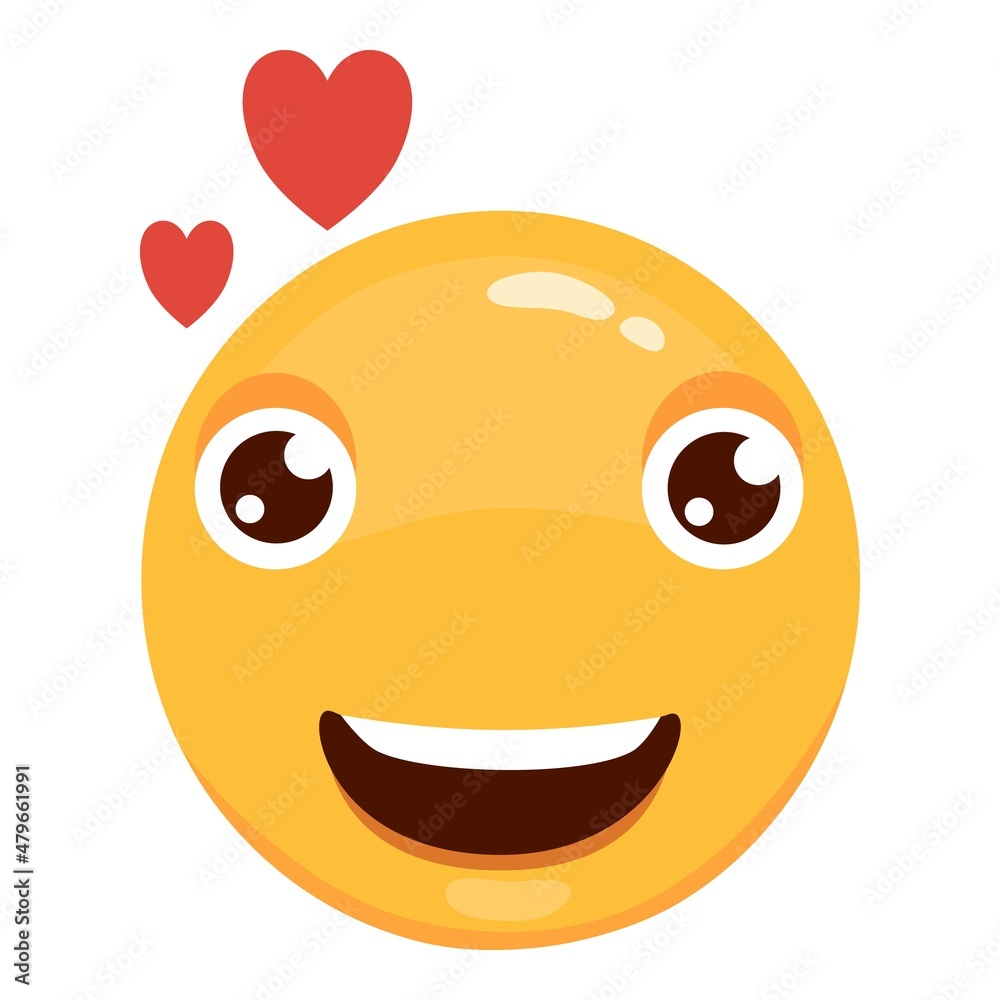 Obraz premium Love eyes emoticon vector Love eyes emoticon facesfaces. Yellow loving fun emoticon, humor mood smileys with hearts, sweet cartoon emoji character isolated on white background