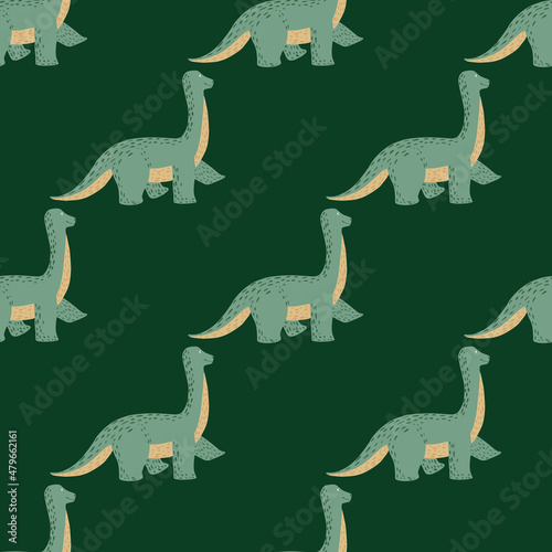 Cute brachiosaurus seamless pattern. Funny children dinosaur sketch.