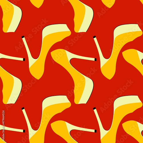 Illustration Seamless pattern on a square background - beautiful shoes on a high platform and thin heels. Design element of books, notebooks, postcards, interior items. Wallpapers, textiles, packaging